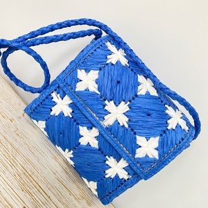 Blue and white summer woven bag.
